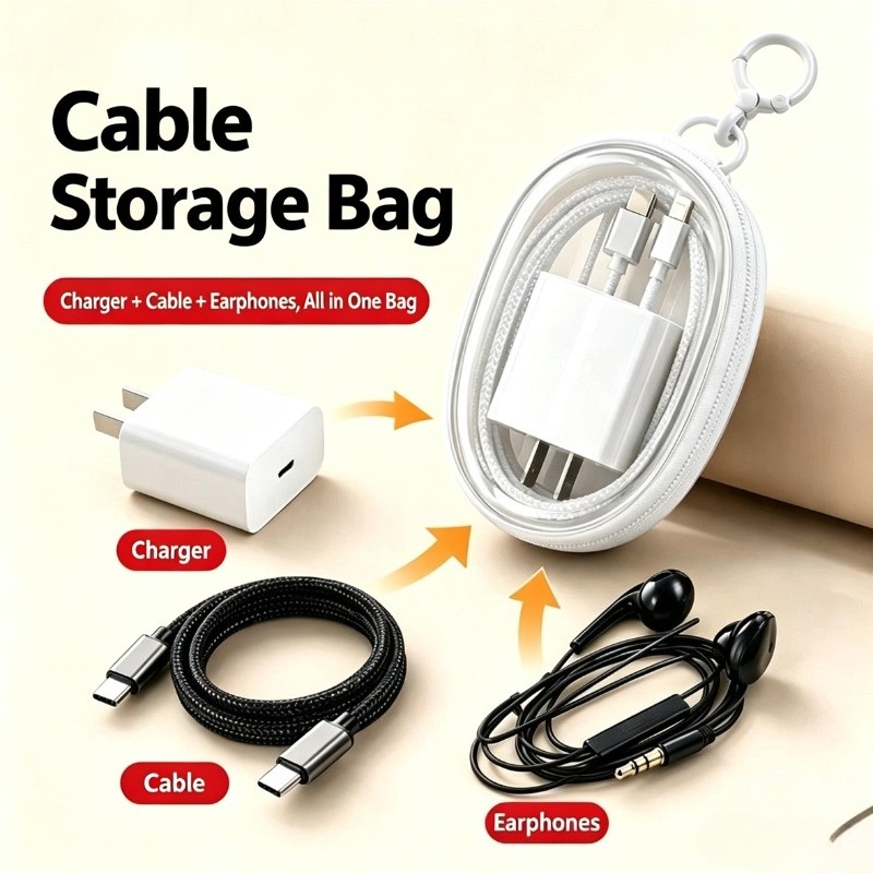 Cable Organizer Bag - 携帯用防水データケーブル収納バッグ 透明PVC多機能オーガナイザー イヤホンと充電ケーブル用