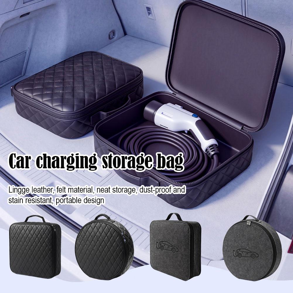 Cable Organizer Bag - EV 車の充電ケーブル収納袋ラウンド/スクエア充電ユニットバッグ耐衝撃防塵充電ケーブルキャリーバッグ充電式用