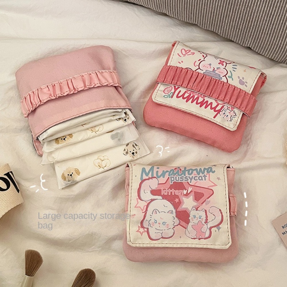 Cable Organizer Bag - 新しいデータケーブルオーガナイザー生理用パッドバッグ大容量多目的化粧品バッグ漫画子猫ナプキンポーチ収納袋