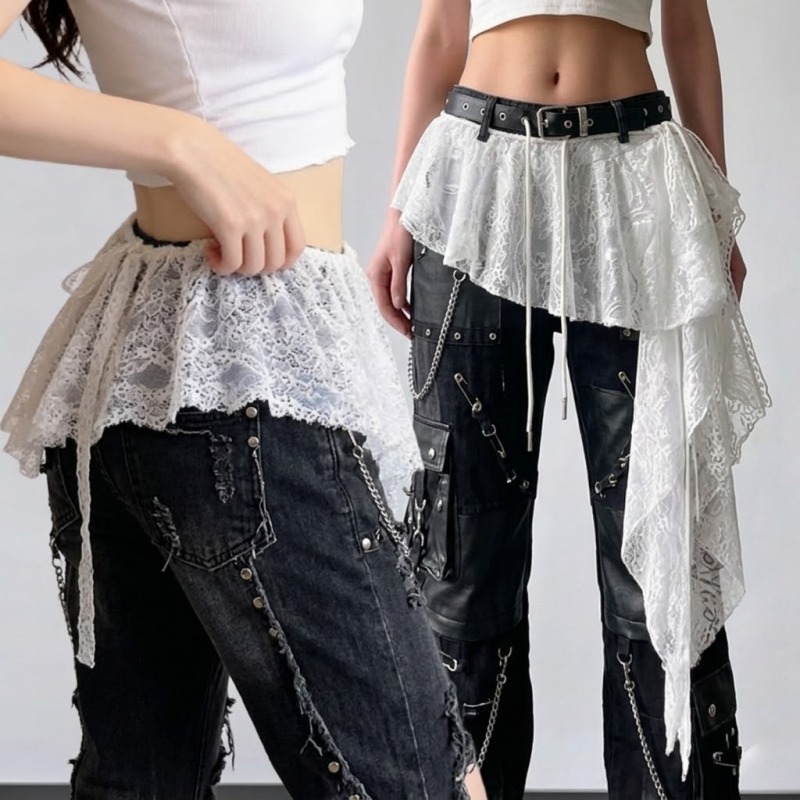 Tech Wear Accessories - ヒップホップダンスレースウエストバンド女性 Y2K パンク不規則なウエストスカーフラップフリンジペンダント女性ガールズストリートベルトアクセサリー