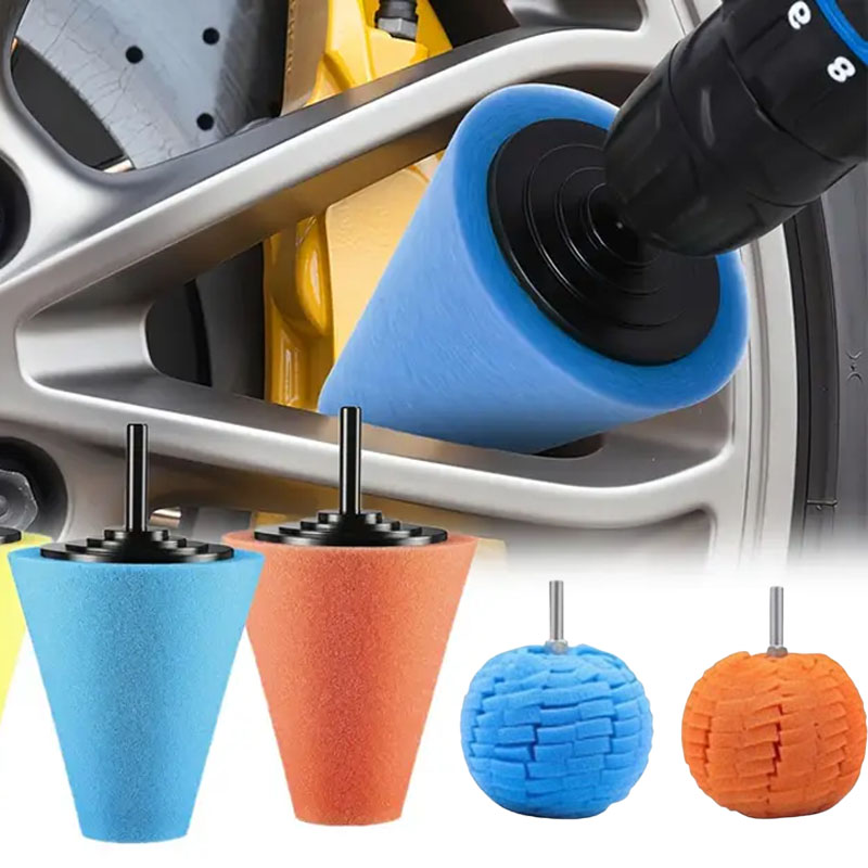 Tech Car Accessories - 車のドリル研磨スポンジパッドキット ハブ研磨パッド 金属コーン研磨ボール リムクリーニング用 自動車ディテーリングケアツール