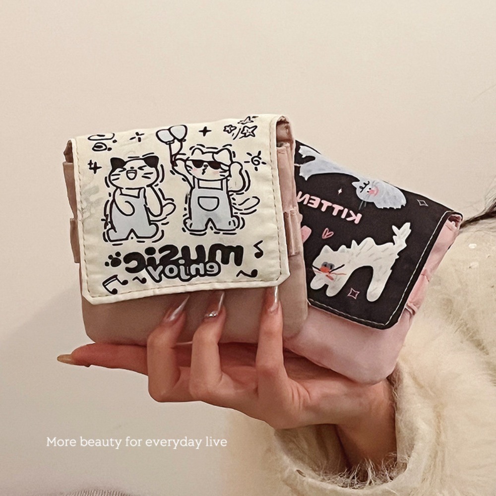 Cable Organizer Bag - ミニデータケーブルオーガナイザー生理用ナプキンバッグ多目的大容量ナプキンポーチ収納袋漫画子猫小銭入れ