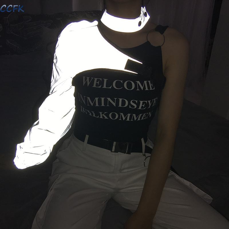 Y2k-女性用反射モデルTシャツ,女の子用パンクウェア,不規 - Tech Wear Accessories のレビューと価格