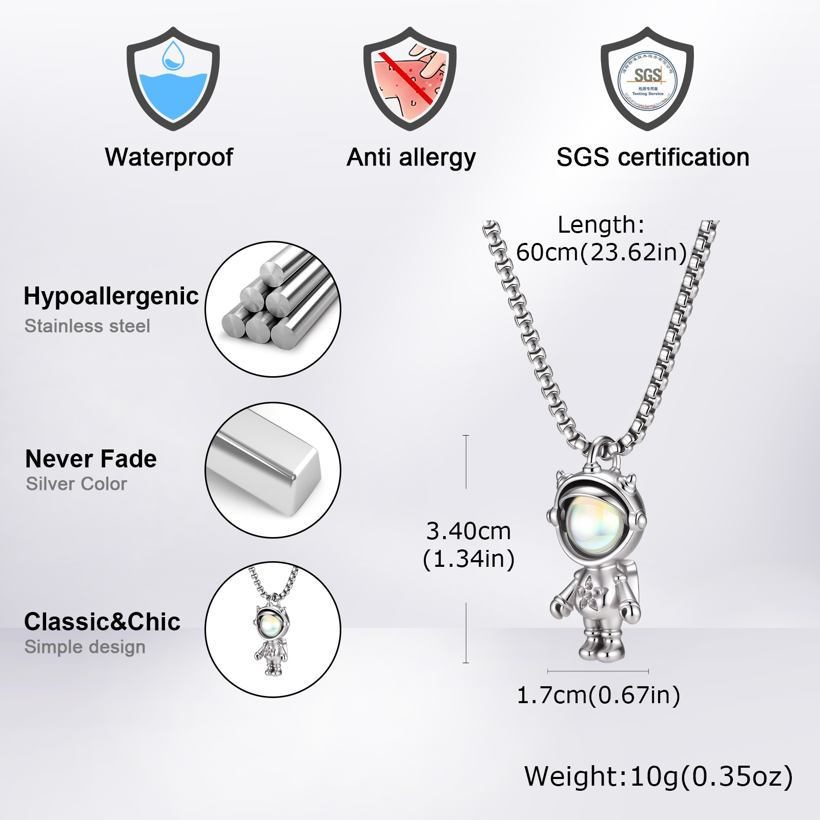 Vnox ステンレス鋼宇宙飛行士ペンダントネックレス、ヒップ - Tech Wear Accessories のレビューと価格