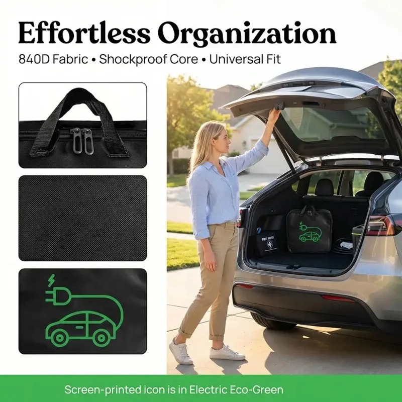 収納バッグ電気自動車充電器防水カーバッテリーケーブルハンドル - Cable Organizer Bag のレビューと価格